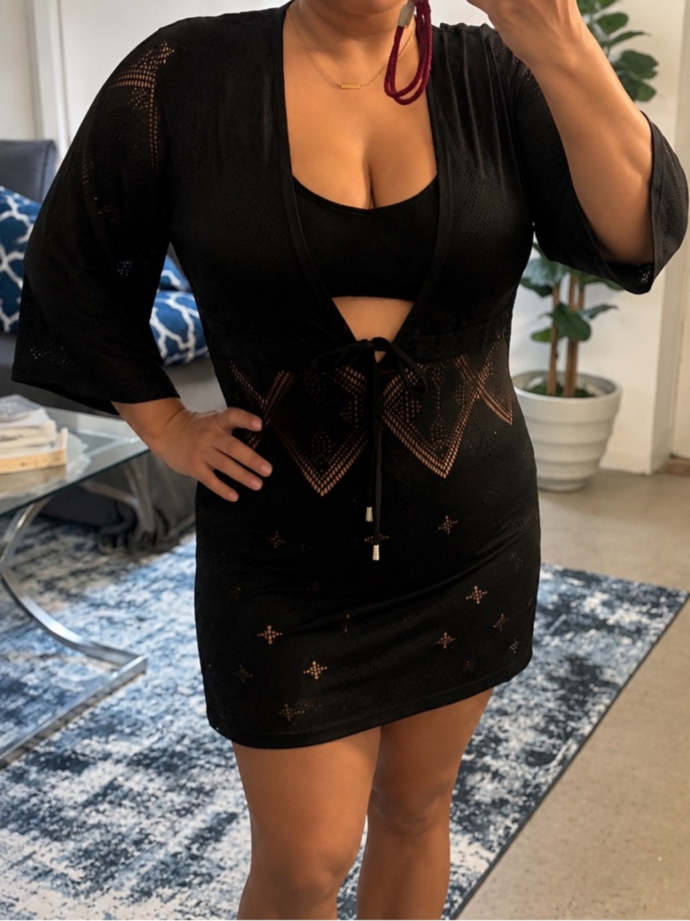 Ellen Weaver Black swimwear cover up dress M